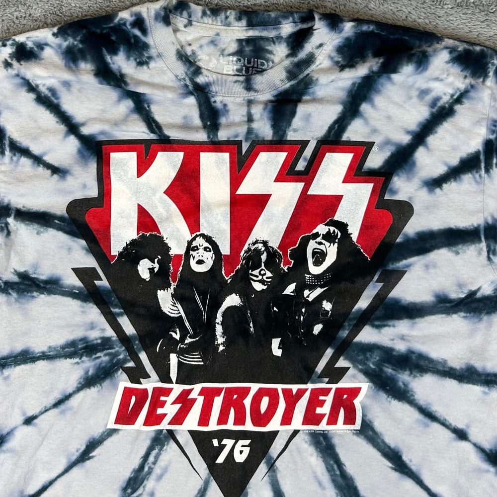 Liquid Blue KISS Destroyer 76 Tie Dye Graphic T Shirt Mens Large Black White